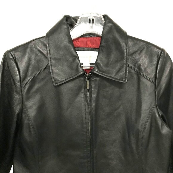 Worthington Womens Black Leather Zip Up Jacket Size Small EUC - Picture 4 of 10